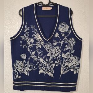 R.A.F. Women's Navy Floral V-Neck Sweater